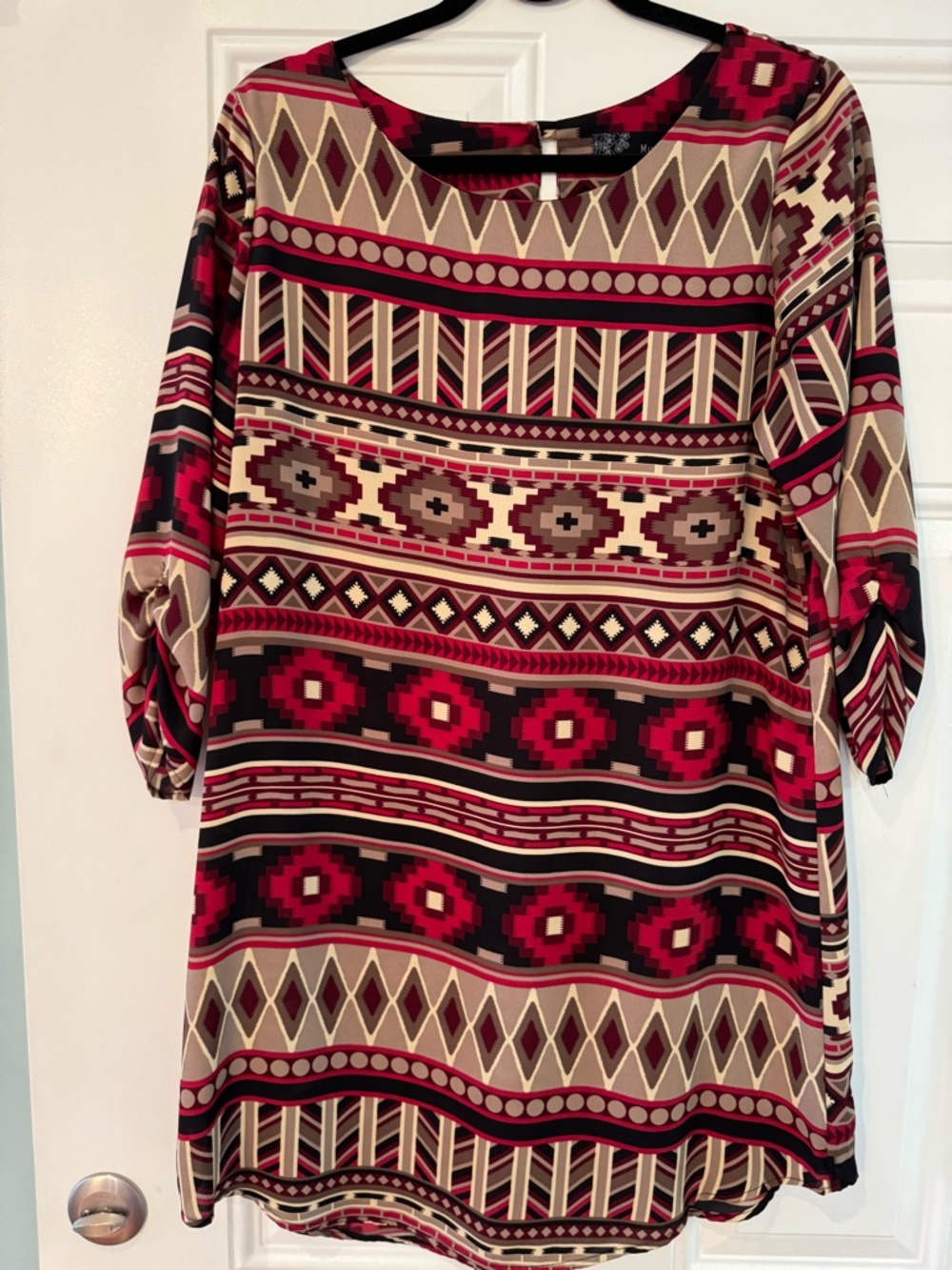Boho Geo Print Tunic Dress in Red & Tan by Miin